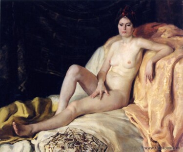 Pintura intitulada "Nude in turbante" por Anatolii Korobkin, Obras de arte originais, Óleo