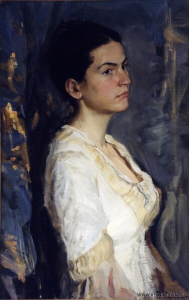 Pintura intitulada "Girl in white" por Anatolii Korobkin, Obras de arte originais, Óleo