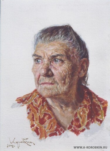Painting titled "Grandmother" by Anatolii Korobkin, Original Artwork, Oil