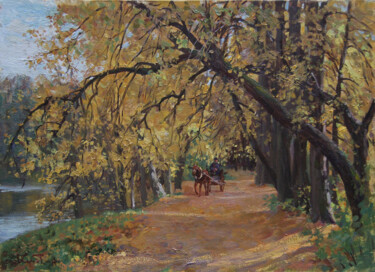 Pintura intitulada "Autumn alley" por Anatolii Korobkin, Obras de arte originais, Óleo Montado em Armação em madeira