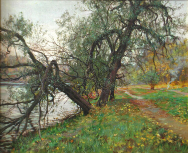 Painting titled "Willows" by Anatolii Korobkin, Original Artwork, Oil