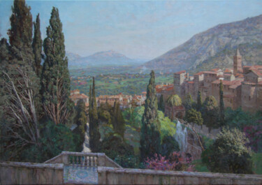 Peinture intitulée "View of Tivoli from…" par Anatolii Korobkin, Œuvre d'art originale, Huile