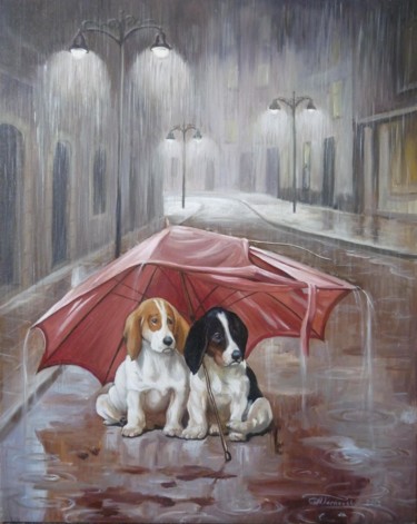 Painting titled "Under umbrella" by Anatolii Tarnavskyi, Original Artwork, Oil