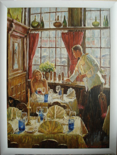 Painting titled "Cafe" by Anatolii Tarnavskyi, Original Artwork, Oil