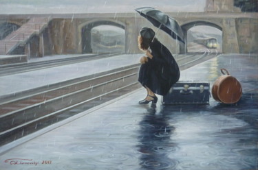 Картина под названием "Morning train" - Anatolii Tarnavskyi, Подлинное произведение искусства, Масло
