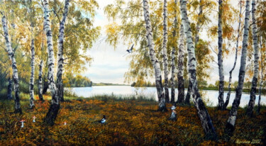 Peinture intitulée "В березовом перелес…" par Anatolii Ergunov, Œuvre d'art originale, Huile