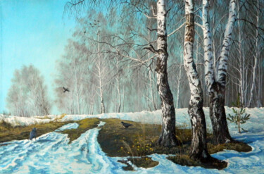 Painting titled "Первые проталины" by Anatolii Ergunov, Original Artwork, Oil