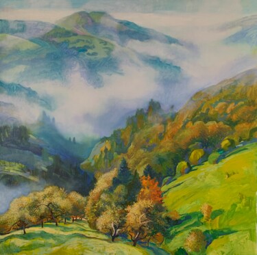 Schilderij getiteld "Fog in the mountains" door Anatolii Tokarev, Origineel Kunstwerk, Olie