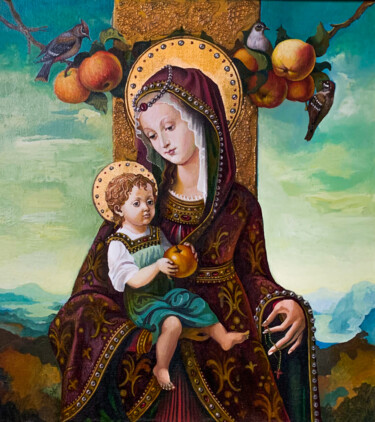 Schilderij getiteld "Mary with baby" door Anatolii Tokarev, Origineel Kunstwerk, Olie