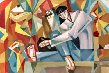 Schilderij getiteld "Der Steinmetz" door Anatoliy Chudinovskikh, Origineel Kunstwerk, Acryl Gemonteerd op Frame voor houten…