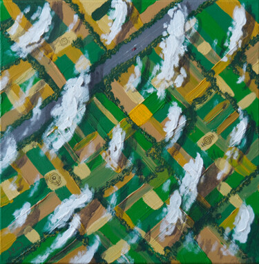 Painting titled "Sunflower field wit…" by Anatoliy Korchinov, Original Artwork, Acrylic Mounted on Wood Stretcher frame