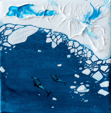 Painting titled "Ice and killer whal…" by Anatoliy Korchinov, Original Artwork, Acrylic