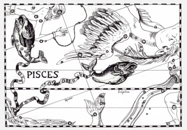 Zeichnungen mit dem Titel "Constellation Pisces" von Anatoliy Korchinov, Original-Kunstwerk, Gel Stift