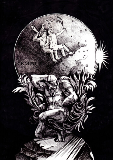 Disegno intitolato "Gemini" da Anatoliy Korchinov, Opera d'arte originale, Penna gel