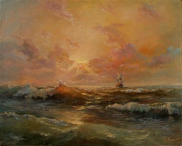 Painting titled "The merry ocean pla…" by Anatoliy Nozdrin, Original Artwork, Oil