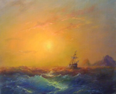 Painting titled "A wavy sunset fanta…" by Anatoliy Nozdrin, Original Artwork, Oil