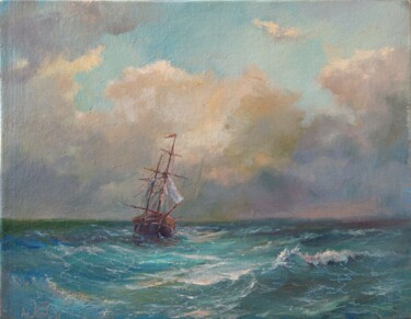 Painting titled "The storm is near" by Anatoliy Nozdrin, Original Artwork, Oil Mounted on Other rigid panel