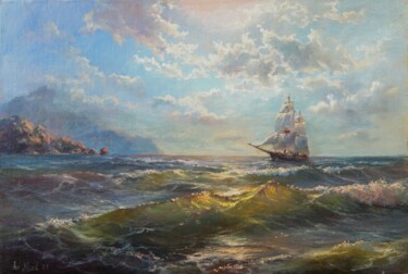 Painting titled "Sea fantasy contre-…" by Anatoliy Nozdrin, Original Artwork, Oil Mounted on Cardboard