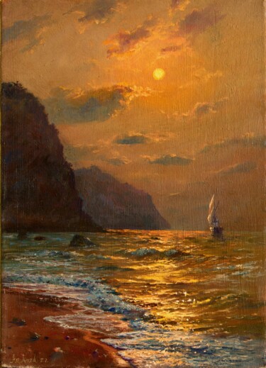 Pintura intitulada "An orange evening o…" por Anatoliy Nozdrin, Obras de arte originais, Óleo