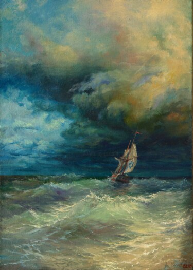 Pittura intitolato "Staying on course i…" da Anatoliy Nozdrin, Opera d'arte originale, Olio