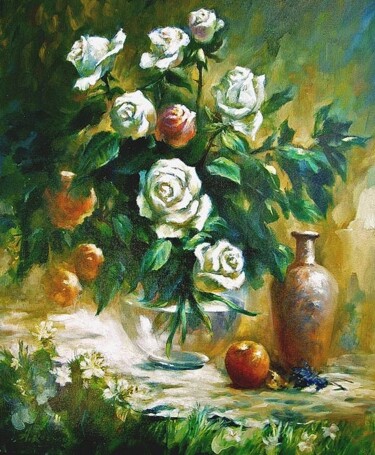 Malerei mit dem Titel "Den Straus der Rosen" von Anatoliy Rozhanskyy, Original-Kunstwerk