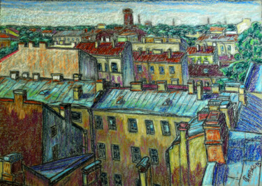 Painting titled "Peterburg roof" by Anatoliy Sivkov, Original Artwork, Oil