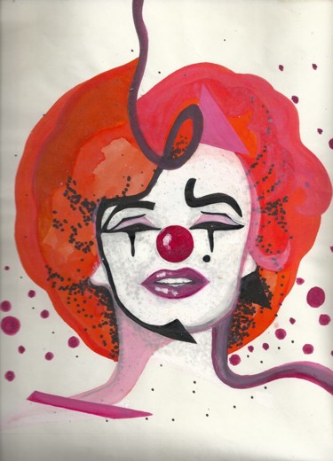 Drawing titled "Marylin au rouge" by Anaton, Original Artwork, Ink