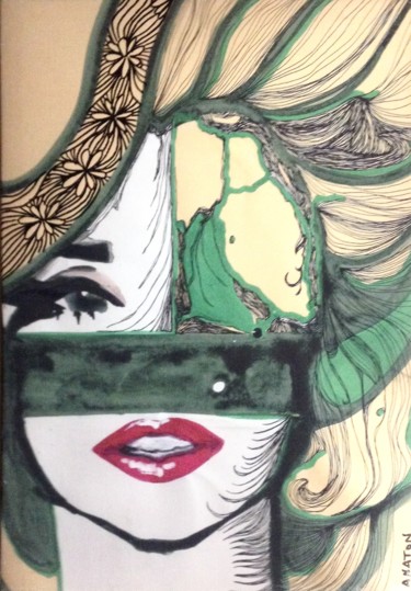 Painting titled "Marilyn au vert" by Anaton, Original Artwork