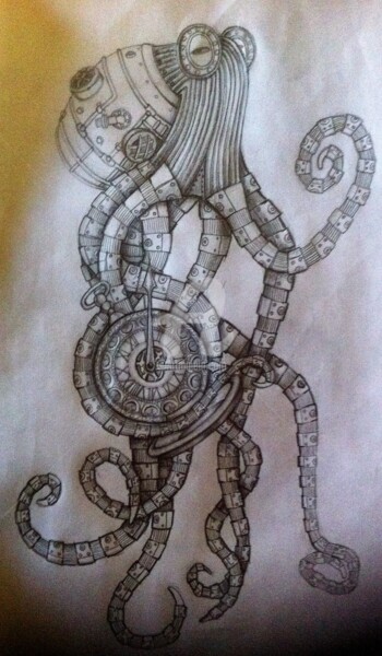 Pintura titulada "octopus steampunk" por Trpchevska, Obra de arte original