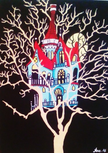Painting titled "Tree house" by Anaart, Original Artwork, Oil