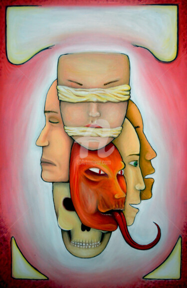 Painting titled "Mask" by Ana Valentim, Original Artwork, Oil