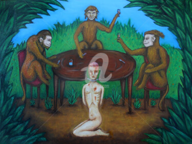 Malerei mit dem Titel "eat in the jungle" von Ana Valentim, Original-Kunstwerk, Öl