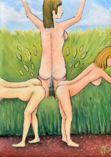 Peinture intitulée "3 ladys naked" par Ana Valentim, Œuvre d'art originale, Huile