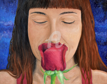 Peinture intitulée "the rose" par Ana Valentim, Œuvre d'art originale, Huile Monté sur Autre panneau rigide