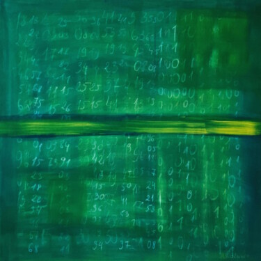 Painting titled "Green field with nu…" by Anastasia Vasilyeva, Original Artwork, Acrylic Mounted on Wood Stretcher frame