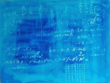 Painting titled "Schoolboard blue" by Anastasia Vasilyeva, Original Artwork, Acrylic Mounted on Wood Stretcher frame