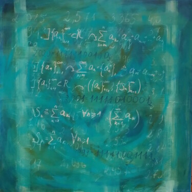 Painting titled "Teal Schoolboard" by Anastasia Vasilyeva, Original Artwork, Acrylic Mounted on Wood Stretcher frame