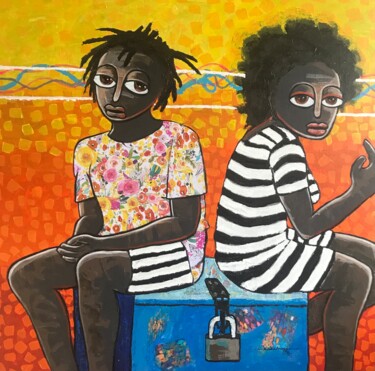 Painting titled "SITTING ON A BOX OF…" by Anayo Achike, Original Artwork, Acrylic
