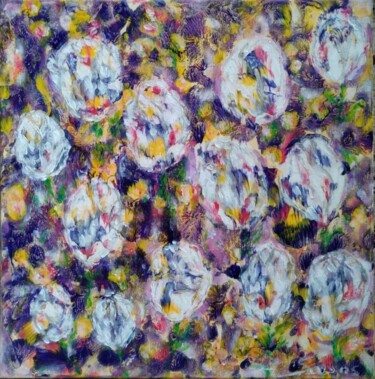 Painting titled "Tulips" by Anca Sapos, Original Artwork, Acrylic Mounted on Wood Stretcher frame