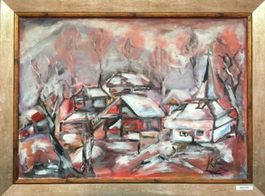 Painting titled "Rural winter" by Anca-Iuliana Kis, Original Artwork, Acrylic