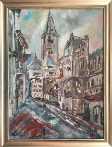 Painting titled "Old town" by Anca-Iuliana Kis, Original Artwork, Oil