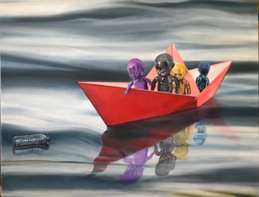 Malarstwo zatytułowany „Migrantes” autorstwa Benito Leal Gallardo, Oryginalna praca, Akryl Zamontowany na Drewniana rama nos…