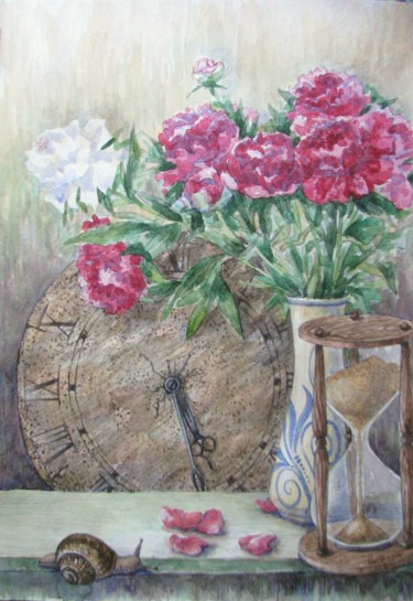Painting titled "Время пионов. Time…" by Anna Gorenkova, Original Artwork, Watercolor