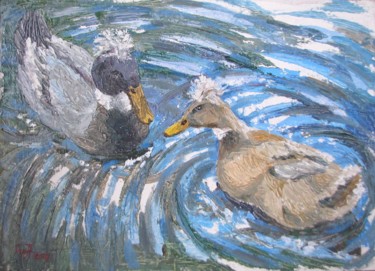 Painting titled "Tufted ducks. Хохла…" by Anna Gorenkova, Original Artwork, Oil