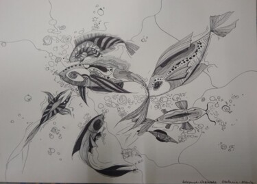 Dessin intitulée "Underwater" par Stefaniya Antsipovich, Œuvre d'art originale, Stylo gel