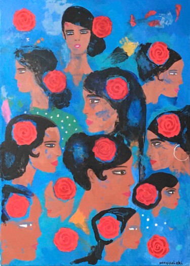 Картина под названием "Les roses" - Anda Mrugalski, Подлинное произведение искусства, Акрил Установлен на Деревянная рама дл…