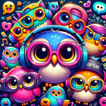 Digitale Kunst getiteld "Cheerful Owl" door Anderson Soares, Origineel Kunstwerk, Digitale collage