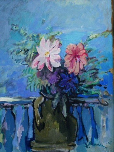 Картина под названием "Flowers on a Balcony" - Juris Andersons, Подлинное произведение искусства