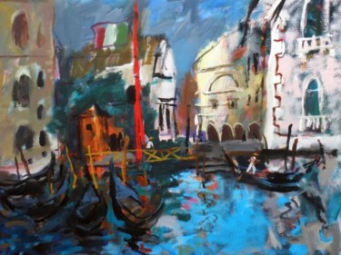 Painting titled "Boats near Fish Mar…" by Juris Andersons, Original Artwork