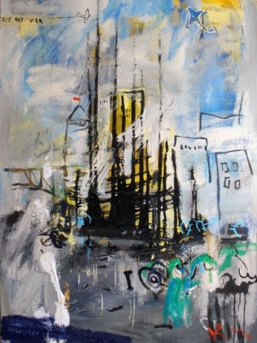 Painting titled "City" by Juris Andersons, Original Artwork